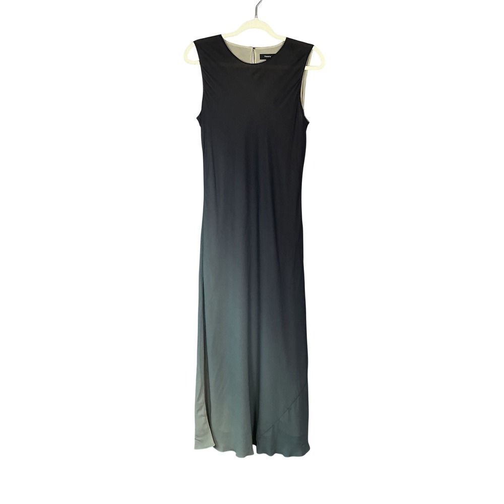 Theory Womens Ombre Gradient Sleeveless Maxi Dress Black Gray Size 6